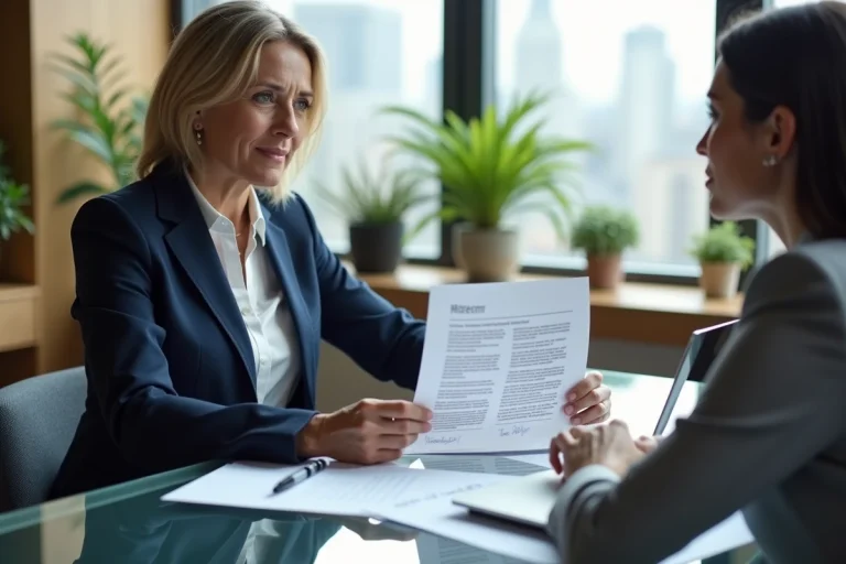 Femme d'affaires et consultant discutant d'une stratégie de croissance sur mesure dans un bureau moderne