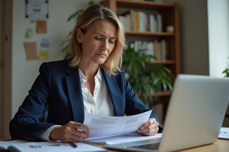 Femme consultant ses documents France Travail pour éviter les erreurs de paiement