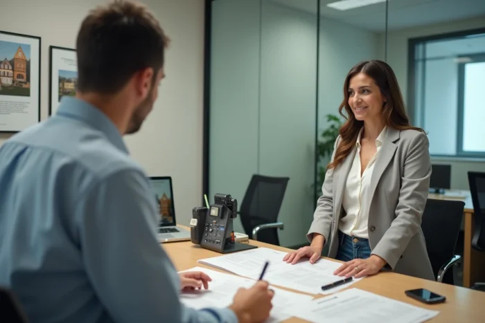 Une locataire discute avec un gestionnaire immobilier pour ajouter un colocataire sur son bail